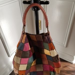 Vintage Lucky Brand Multicolored Patch Hob- shoulder bag